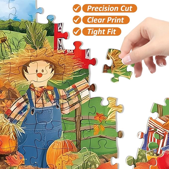 500 Piece Puzzles for Adults,Farm Scarecrow Puzzle for Adults Kids Seniors,Interlock Perfectly Letter on Back,Fall Landscape Jigsaw Puzzle for Kids Ages 8-10,Puzzle for Family Game Nights,20.5 x 15 in