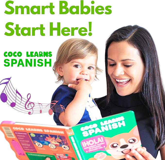 Musical Spanish Books for Kids 1-3, Spanish English Toys for Babies & Toddlers 1-3, Baby & Toddler Spanish Books, Bilingual Learning Toys 1 Year Old, Libros Infantiles en Español