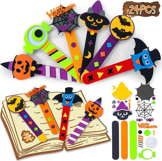 24 Piece Halloween Crafts for Kids Ages 4-8, DIY Bookmark Craft Bulk for Party Favors & Classroom Rewards