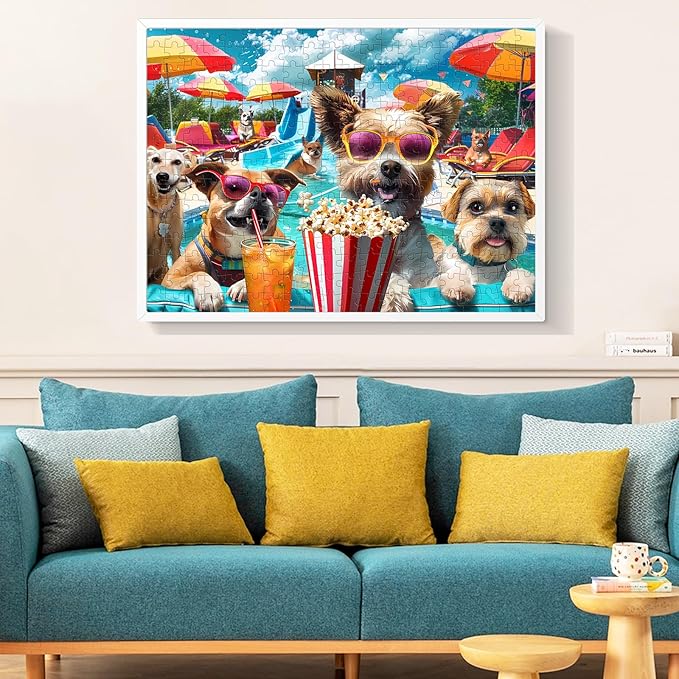 300 Piece Jigsaw Puzzle for Adults, Fun at The Amusement Park Dog Puzzles, Funny Puppy Jigsaw Puzzles, Animal Pet Lover Challenging Puzzles for Friends Family Activity Game Nights Gifts