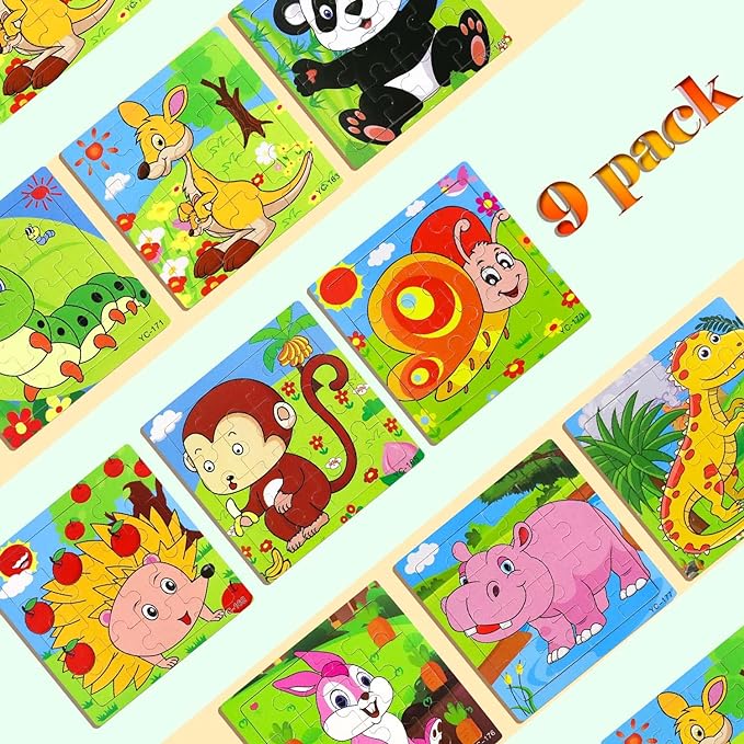 Puzzles for Kids Ages 3-5, 9 Pack Wooden Jigsaw Puzzles for Toddlers Ages 3-5 16 Pieces Preschool Educational Learning Toys Set Animals Puzzles for 3 4 5 Years Old Boys and Girls
