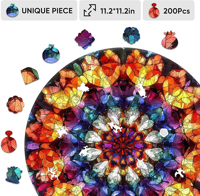 Wooden Jigsaw Puzzles - Crystal Mandala Wooden Puzzles for Adults 500 Pcs, 16.7'' Luxurious Shaped Wood Puzzle, Beautiful Package, Best Gift Toys for Adults and Kids, Family Game