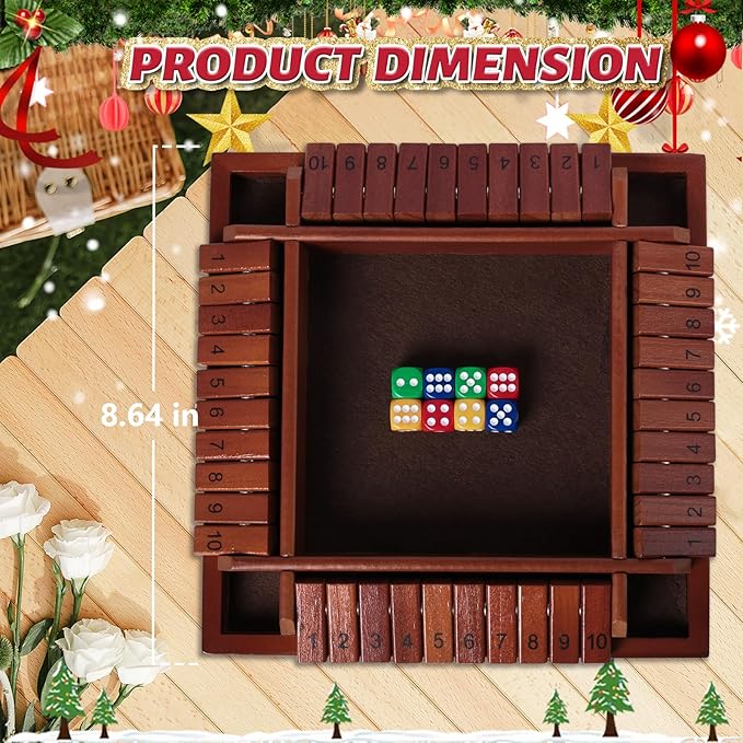 Nicecho Shut The Box Dice Game,2-4 Player Family Wooden Board Table Math Games for Adults and Kids, 8 Dices Classics Games for Classroom,Home,Party or Pub - Brown