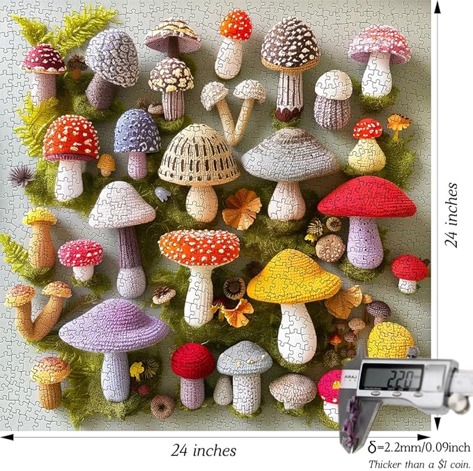 Bgraamiens Puzzle-Crochet Mushrooms-1000 Pieces Mushroom Puzzles for Adults, Nature Plant Jigsaw Puzzles Mushroom Art Puzzles,Unique Plant Jigsaw Puzzle Retro