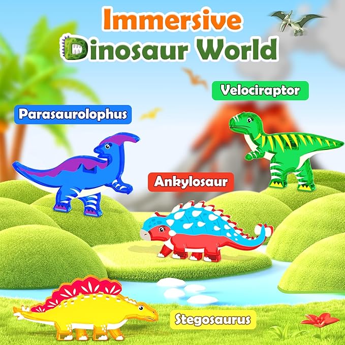 Dinosaur Toys Magnetic Tiles Jurassic Scenes Dinosaur World, Magnetic Blocks STEM Sensory Toddler Kids Games, Creative Toys Gifts for 3+ Years Old Boys Girls for Kids 3-5 5-7