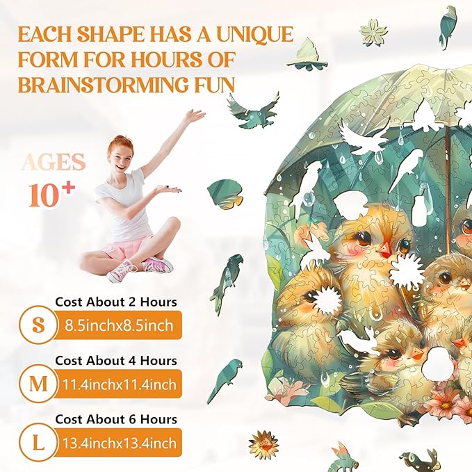 Wooden Puzzles for Adults, Bird Holding Umbrella Wooden Jigsaw Puzzles for Adults Kids, Unique Shaped Wood Puzzles Adult, Creative Birthday Gifts for Friends Family Game(11.4 * 11.1in 200pcs)