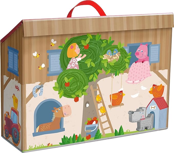 HABA Play World at The Farm Play Set - Barn and Animal Farm Toys for Toddlers 1-3, Toddler Learning Toys, Preschool Animal Figurines, Made in Germany