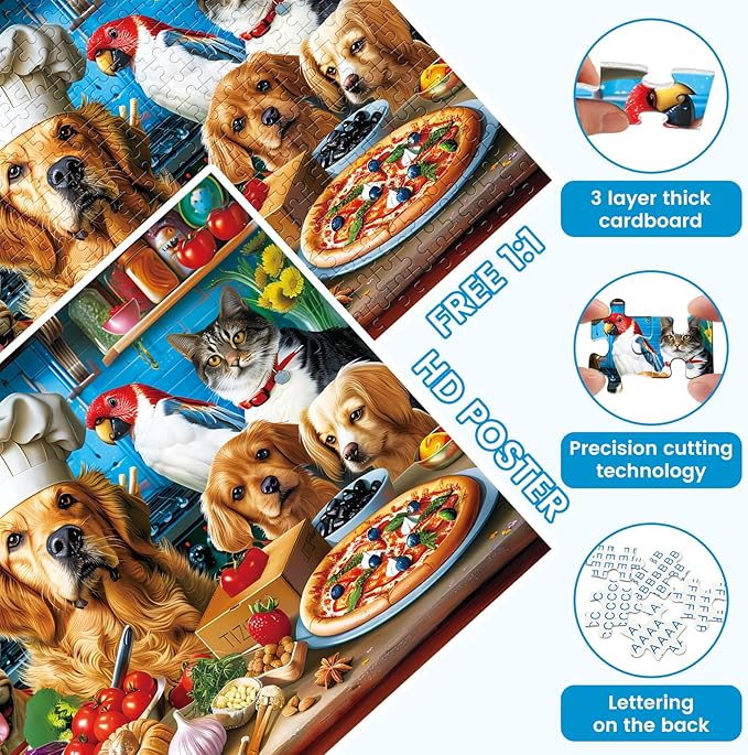 500 Piece Puzzles for Adults, Funny Puppy Animal Jigsaw Puzzles, Food Kitchen Jigsaw Puzzle, Animal Pet Lover Challenging Puzzles for Friends Family Activity Game Nights Gifts, 20.5×15 in