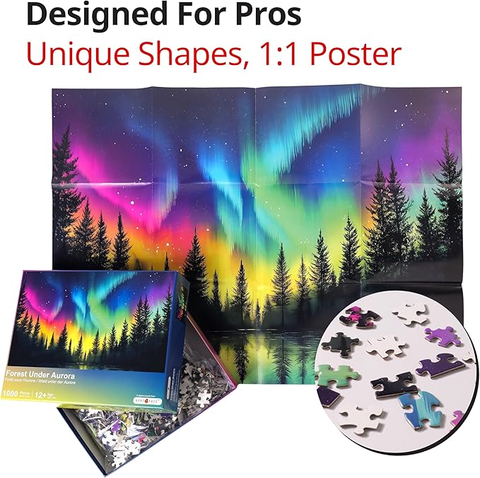 Forest Under Aurora, 1000 Pieces Jigsaw Puzzles, Family Game Nights, Finish Size 18.9 * 26.0 in