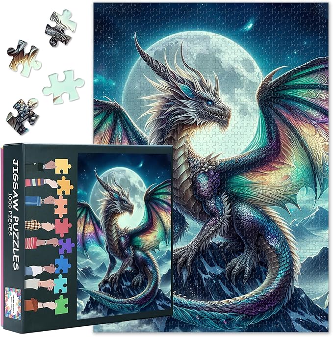 Dragon Puzzles for Adults 1000 Pieces - Difficult Challenging Family Puzzle Moon, 27.5x19.7 Inch Jigsaw Puzzles Fantasy Animals, Puzzle Game for Women Home Decoration Gift