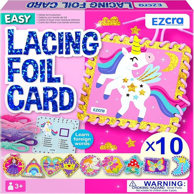 Lacing Cards for Kids Ages 3-5 - 10 Pcs Unicorn and Fairy Theme with Colorful Laces - Craft Kit for kids DIY Activity Set - Fine Motor Skills Toys and Preschool Learning Activities