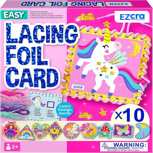 Lacing Cards for Kids Ages 3-5 - 10 Pcs Unicorn and Fairy Theme with Colorful Laces - Craft Kit for kids DIY Activity Set - Fine Motor Skills Toys and Preschool Learning Activities