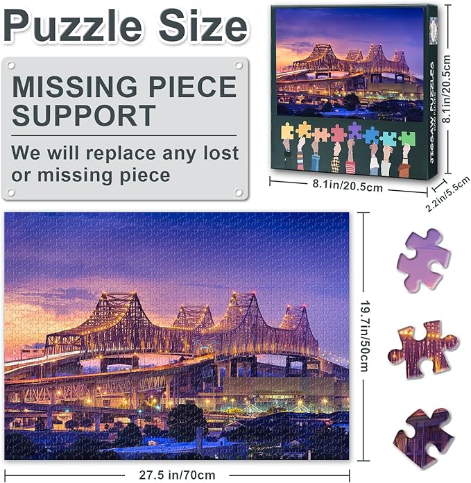 Jigsaw Puzzles New Orleans Skyline at Sunset - 1000 Piece Puzzle for Adults, Louisiana Cityscape Difficult Challenging Puzzles for Adults (27.5"x19.7"), Family Game Night Gift & Home Decor