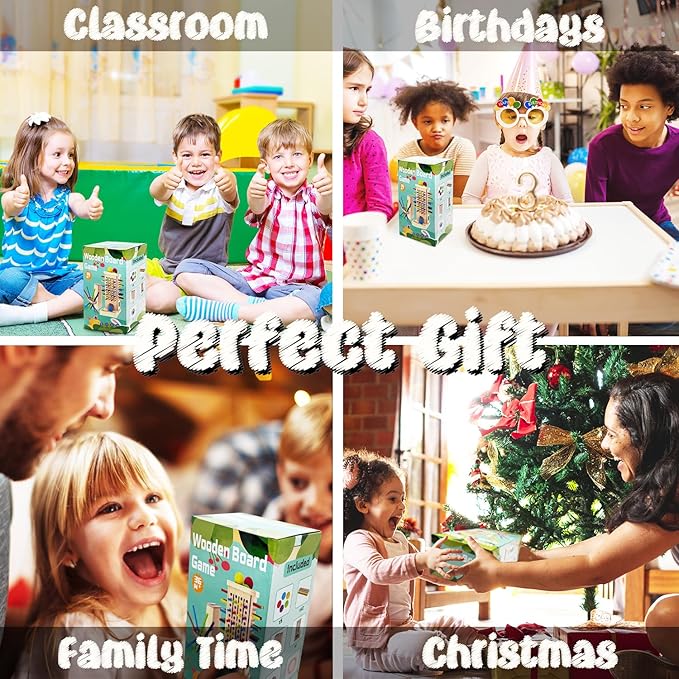 4-in-1 Board Game for Kids, Wooden Sorting & Stacking|Pick-up Sticks|Counting|Ball Drop Tower, Family Games for Kid and Adult, Montessori STEM Learning Toy for 3 4 5 6 7 8 Year Old Boy Girl