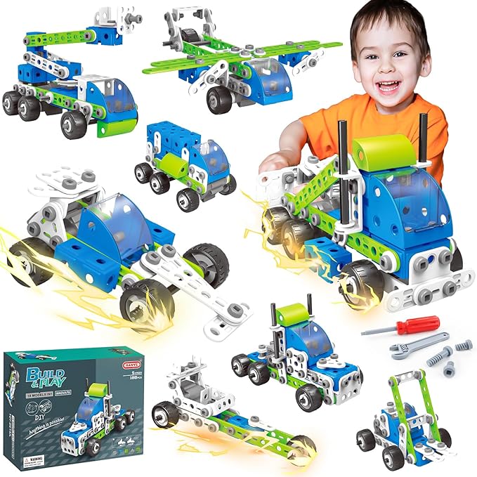 SMIESSKIDDO 18 in 1 STEM Toys, 175 PCS Building Toys for Kids Ages 4-8 5-7 6-8 Educational Activities for Boys 4-6 8-10 Construction Creative Games Birthday Gifts for 4 5 6 7 8+ Year Old Boy Girl