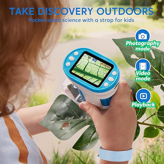 Klever Kits 2 in 1 Handheld Microscope for Kids, 1000X HD Digital Kids Microscope with 2.0'' LED Screen, Portable Pocket Handheld with Slides, 32G Card, Edu Gifts Toys for Ages 5-12