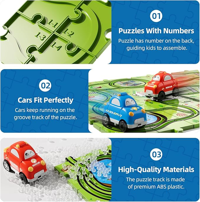 Bennol Toddler Toys Gifts for 2 3 4 5 Year Old Boys, 56 Jigsaw Puzzle Race Track Car Set for Kids Boys Toddlers 1-3 2-4 3-5 4-6, Puzzle Tracks Car Toys Gifts for 2 3 4 5 Year Old Boy Kid