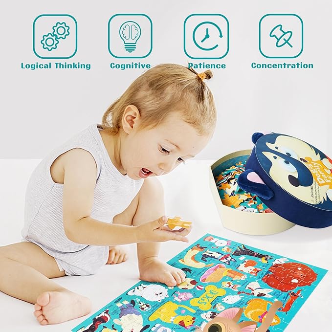 TOI Dogs Puzzle for Kids Ages 3-5, 200 Pieces Jigsaw Puzzles for Toddlers with Dog-Shaped Portable Box, Preschool Learning Dog Game for Boys & Girls Gift