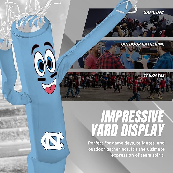 NCAA Carolina Football Wacky Waving Inflatable Tube Guy with LED Lights & Built-in Blower - 6" x 36" x 96" Inflatable Tube Man Crazy Sports Fan Outdoor Party Decoration