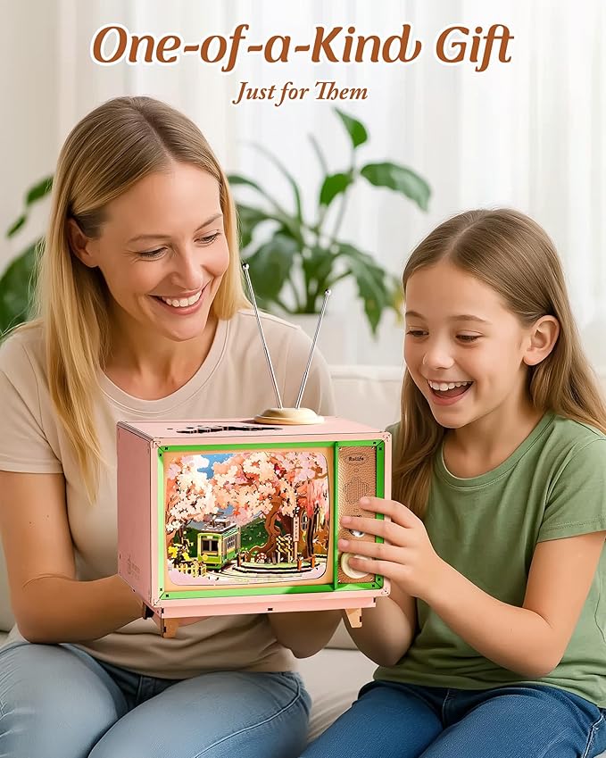 Rolife 3D Wooden Puzzles for Adults DIY Book Nook Kit 16" Japanese Cherry Blossom Music Box Toy Building Set Home Decor Gifts for Girls Boys Adults (Sakura Dreamy Tour)