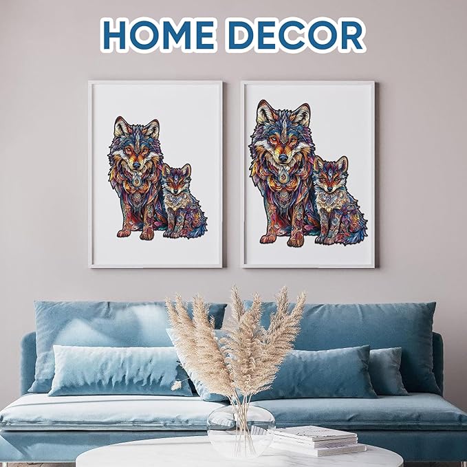 Ruikiyart Wooden Puzzles for Adults, 5MM 200 Pieces Wolf Family Wooden Jigsaw Puzzles, Animal Unique Shaped Puzzle Gifts for Adults and Kids on Thanksgiving, Family Puzzle Games (9.4"*11.7")