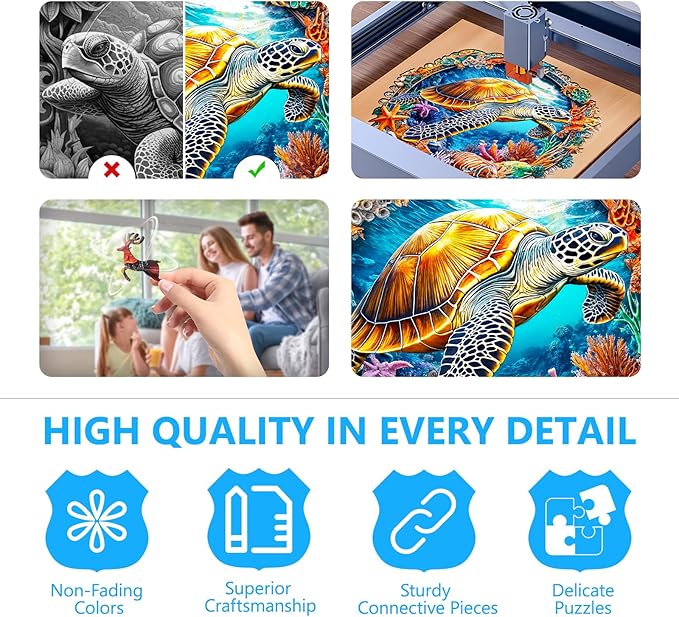 Wooden Puzzles for Adults - Fantasy Ocean Wooden Jigsaw Puzzle for Adults, Colorful Turtle Wood Puzzles Adult, Unique Animal Shape Ocean Puzzle, Wall Art Home Decor (S-8.5 * 8.4in -100 Pieces)