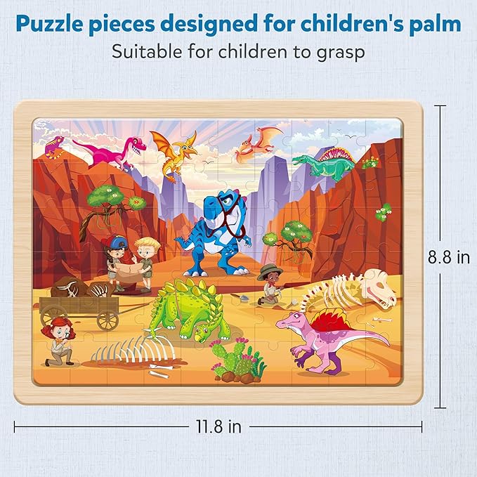 SYNARRY Wooden Dinosaur Puzzles for Kids Ages 4-6, 6 Packs 60 PCs Jigsaw Puzzles Educational Toys Gifts for Children Ages 4-8, Kids Puzzles for 4+ Year Olds Boys Girls