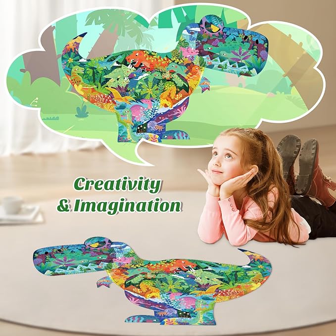 Dinosaur Puzzles for Kids Ages 6-8 Years Old 295 Piece Jigsaw Puzzles Unique Animal Shape Floor Puzzle Ages 8-10 Learning Educational Toys Birthday Gift for Boys Girls Ages 10-12