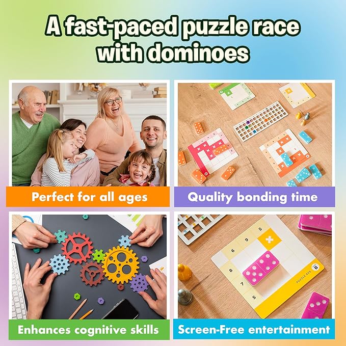 Uzzle Games - Sudonumo Domino - 24 Dominoes, 120 Puzzles, Multi-Level Difficulty (A-D), 2-4 Players, Ages 6+ - Fast-Paced Mind Games - Travel Games for Family Fun