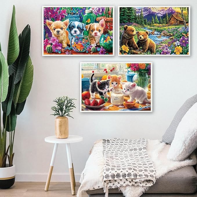 3 Pack 100 Piece Puzzles for Kids, Cat Fish Bear Jigsaw Puzzle for Kids Age 4-6 6-8 8-10,Large Piece Puzzle,Bright & Colorful Educational Puzzle,Great Unique Gift for Boys Girls Birthday Holiday