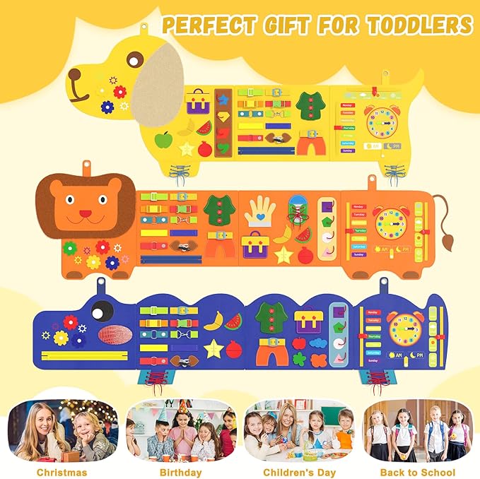 Dog Montessori Busy Board - Sensory Wall Panel for Kids, Felt Activity Cube for Toddlers, Daycare Toys and Playroom Furniture Essentials, Wall Mounted Sensory Board Toy Gift for Boys Girls, 3-6