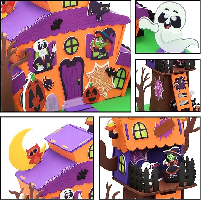 JOYIN 2 Pack Halloween Foam Craft Kit, Party Favors for Kids, 3D Tree House and Pumpkin Haunted House, Halloween Art and Craft DIY Kits, School Activities Game Party Decoration
