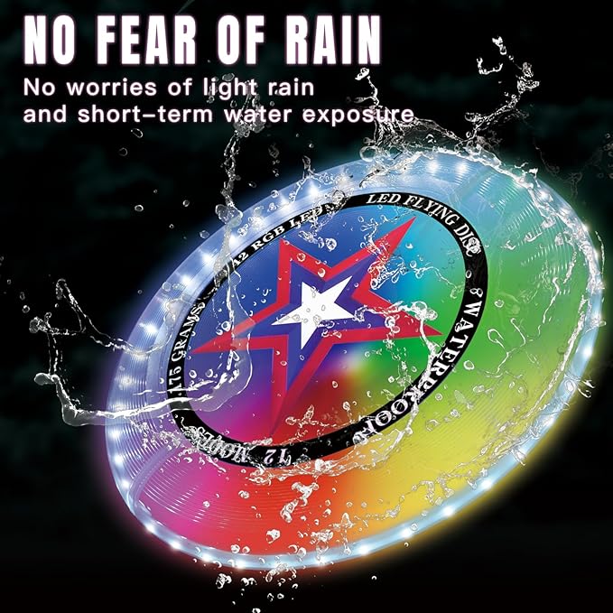 LED Flying Disc with Millions of Colors, 42 LEDs, 175g, 12 Lighting Modes, Rechargeable & Water-resistant, Outdoor Toys for Kids Ages 8-12 Teens Men Boys Adult Beach Toys Camping Lawn Yard Games