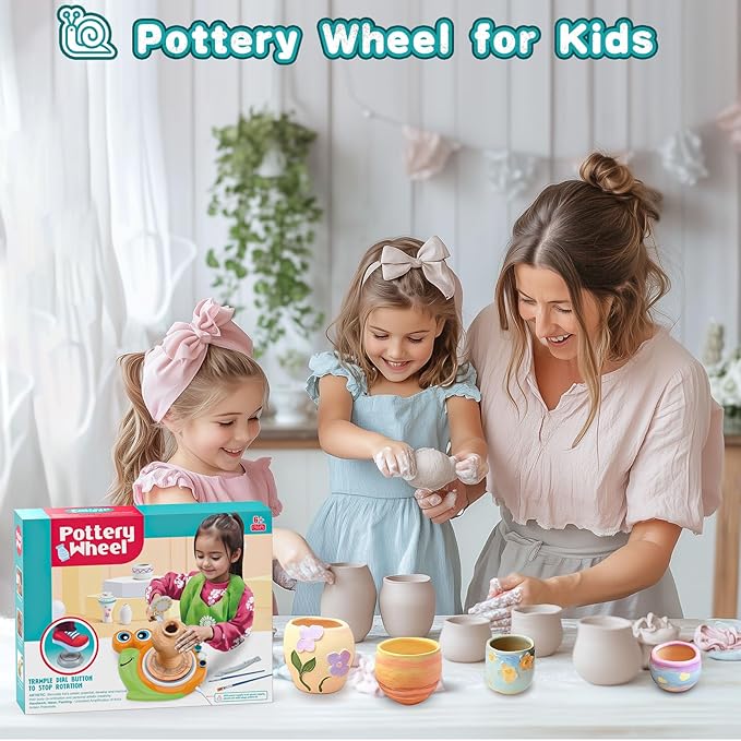 Pottery Wheel for Kids-Complete Pottery Painting Kit Arts and Crafts for Kids Ages 8-12, Clay Sculpting Tools with 1.7lb Air Dry Clay, Birthday Christmas Gifts Toys for Boy Girls Age 6 7 8 9 10 11 12