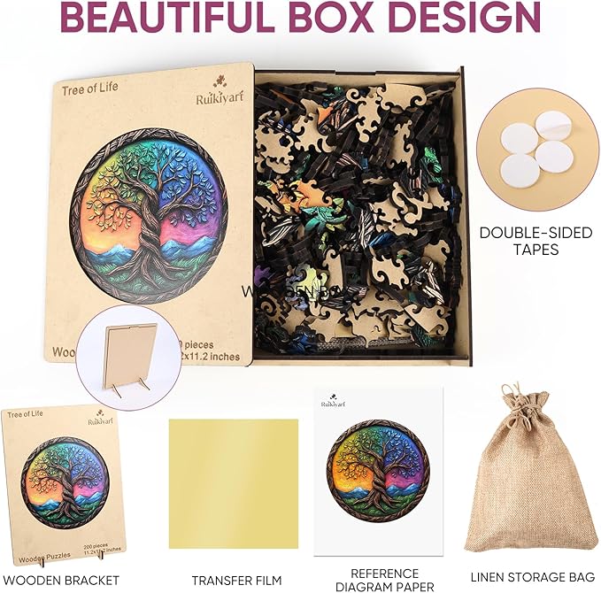 Ruikiyart Wooden Puzzles for Adults, 500 Pieces Tree of Life Unique Shaped Wood Jigsaw Puzzles for Adults and Kids,Extra Thick 5MM,Family Game Christmas Best Gifts,16.5x16.5 Inches