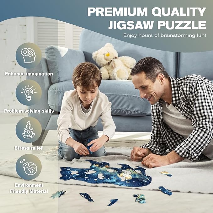 Wooden Puzzles for Adults - Astral Bear Wooden Jigsaw Puzzle - Unique Animal Shaped Wood Puzzles Adult - Christmas Birthday Gifts for Adults/Friends/Family - 145 Pcs 12.2 * 8.1in