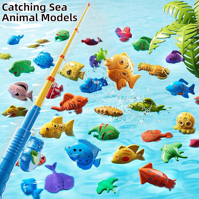 Magnet Fishing Toys Game for Kids 3-5 - Floating Fish Toys with Inflatable Kiddie Pool, Bath for Toddlers, Pole Rod Net, Outdoor Party for Boys Girls Kids Age 3 4 5 6 7 8 Year Old