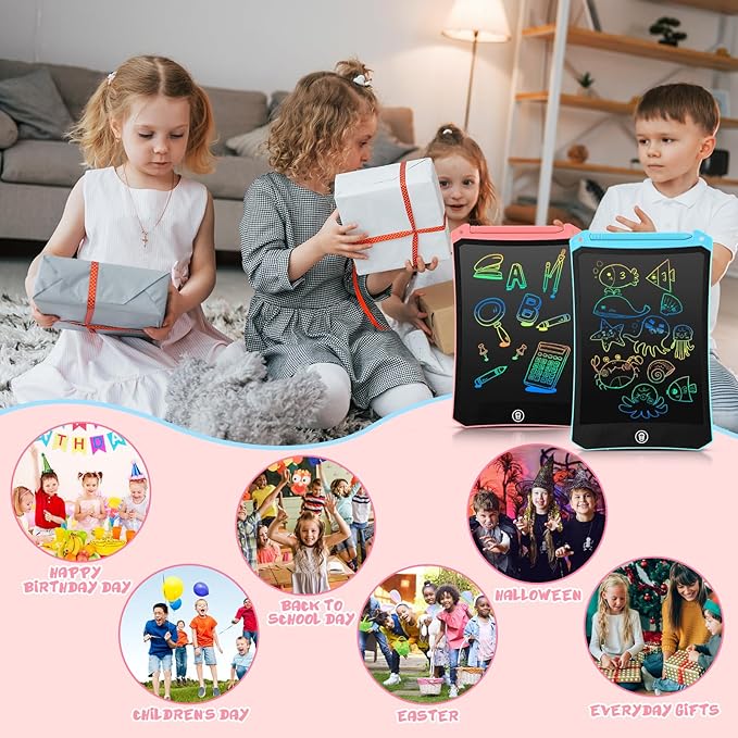 EooCoo Toddler Toys, LCD Writing Tablet for Kids 2 Pack, Drawing Pad for Kids, Toddler Travel Essentials, No Mess Coloring Books, Road Trip Activities, Age 3-5 Boys Girls Gifts - 8.5 Inch