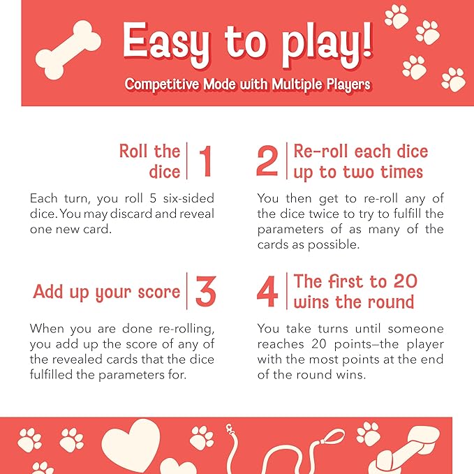 Lucky Dog Dice Game - Family Fun for Ages 8+ | Engaging Multi-Mode Play for 1-4 Players | Dog-Themed Strategy & Laughter | Kids & Adults