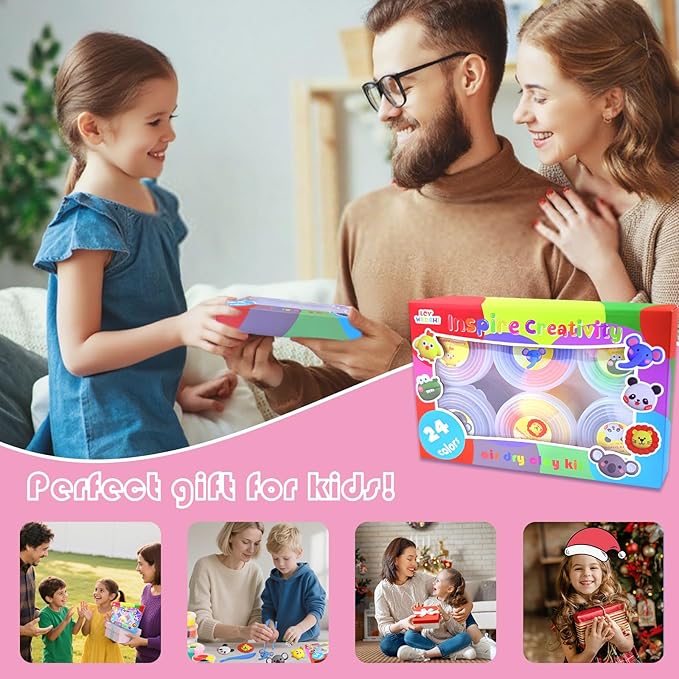 Air Dry Clay Kit for Kids, DIY Model Magic Clay, 24 Colors Animal Modeling Clay with Sculpting Tools, Ultra Light & Soft Creative Arts and Crafts Toys Gifts for Boys Girls