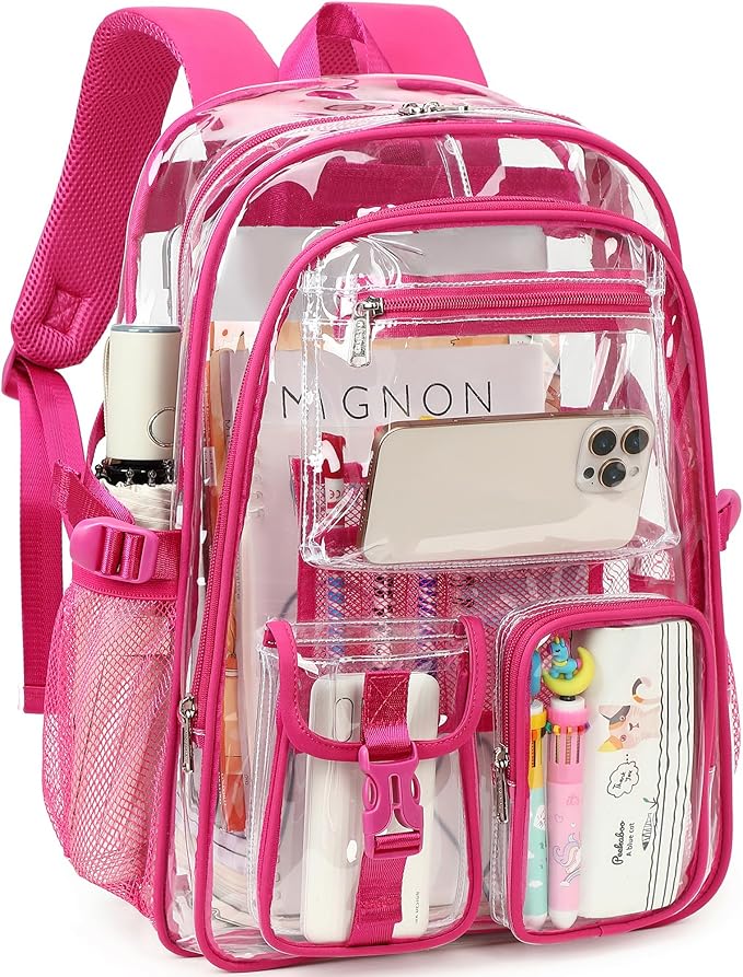 abshoo Large Clear Backpack For Girls Women School Bookbag Heavy Duty Transparent Backpacks (Hot Pink)