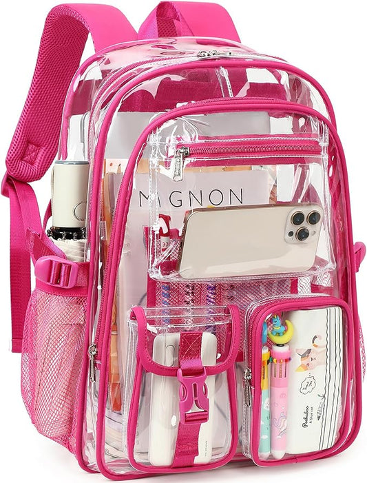 abshoo Large Clear Backpack For Girls Women School Bookbag Heavy Duty Transparent Backpacks (Hot Pink)