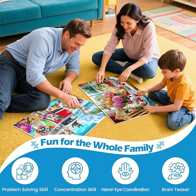 2 Pack 300 Pieces Puzzle for Adults, Dog Kittens Jigsaw Puzzles, Recycled Cardboard Puzzles 300 Pieces, Birthday and Barious Holiday Party for Family Kids and Adult, Funny Puzzle for Adults 20.5x15in