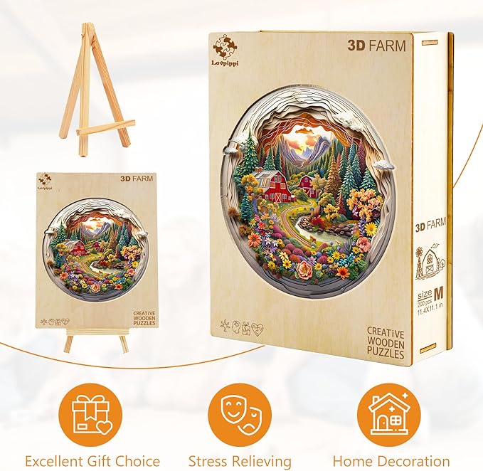 Wooden Puzzles for Adults, Wooden Jigsaw Puzzles for Adults Kids, 3D Farm Unique Shaped Wood Puzzles Adult, Creative Birthday Gifts for Friends Family Game, Home Decor (8.5 * 8.3in 100pcs)