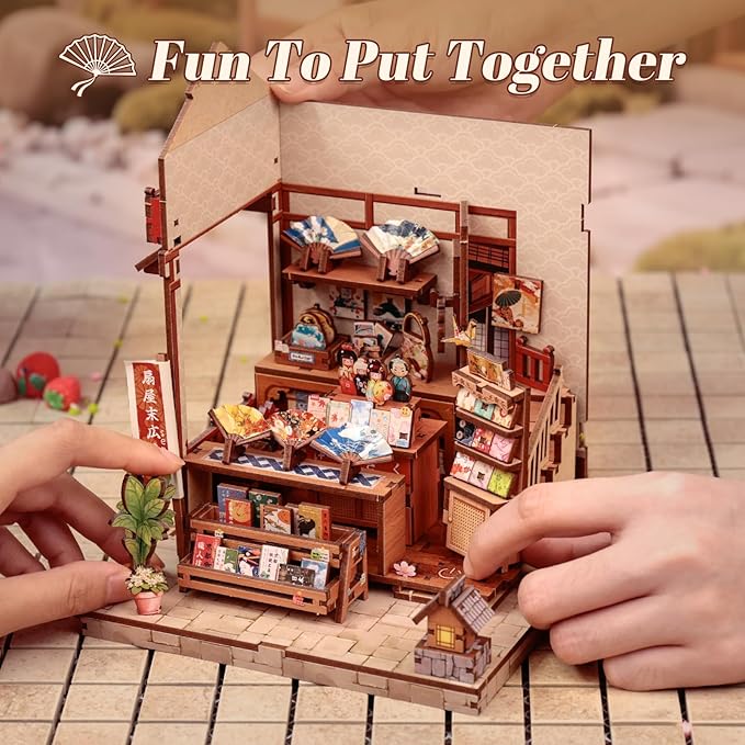 Fsolis Book Nook Kit - DIY Miniature House Kit for Adults Mini House Tiny 3D Puzzles for Bookshelf Diorama Decor Gifts for Women Teenagers Puzzle Lovers (Japanese Fan Shop)