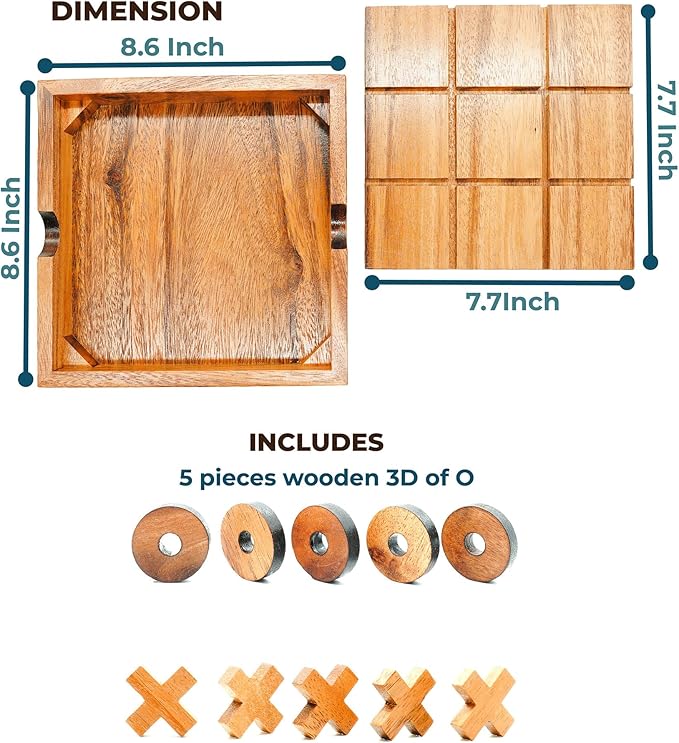 BSIRI Extra Large Tic Tac Toe Board Games - Ideal for Kids Games, Family Games and Game Night for Adults, Farmhouse Decor for Coffee Table Decor, Unique Gifts for All Occasion (8.6 Inch)