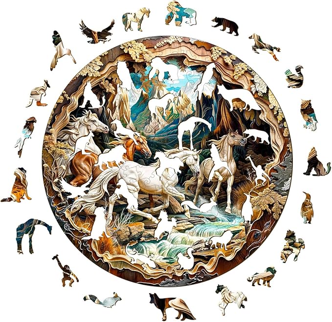 Wooden Puzzle for Adults-3D Visual Effect Horse Wooden Puzzle Unique Shape Advanced Wooden Jigsaw Puzzle for Adults and Kids,Best Birthday Gift,Christmas Craft kit (M-11.4 * 11.4in-200pcs)