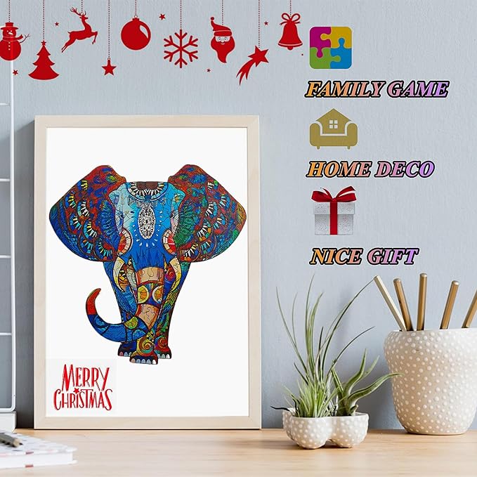 Wooden Jigsaw Puzzle for Adults,Unique Elephant Animals Shaped Magic Jigsaw Puzzle Pieces Best Gift for Adults,Can be Used as a Cool Mouse Pad, 150pcs,(9.5x9.5 inches) Large…