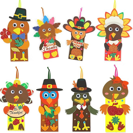 Fall Thanksgiving Crafts for Kids Adults, 24 Set Turkey Crafts Kits DIY Thanksgiving Activity Fall Party Favors Classroom Prizes Friendsgiving Gifts Thanksgiving Crafts for Kids Age 4 8 12