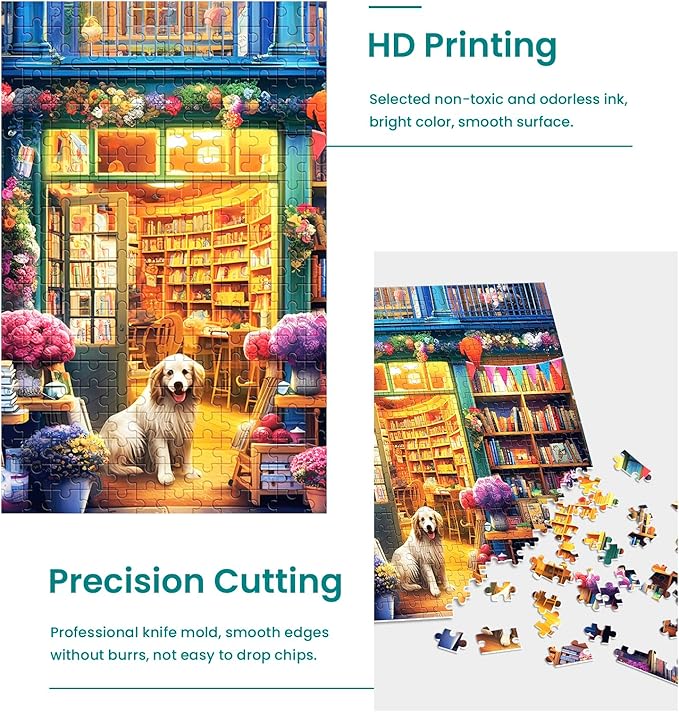 500 Piece Puzzle for Adults-Bookstore Dogs Puzzle | Recycled Cardboar Jigsaw Puzzles 500 Pieces | Challenging Family Activity Great Gift Idea for Family Friends | Difficult Puzzles Size 20.5 x 15 in